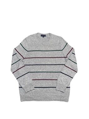 Brooks Brothers Sweater Mens XL Gray Oatmeal Ragg Stripe Supima Cotton Crew